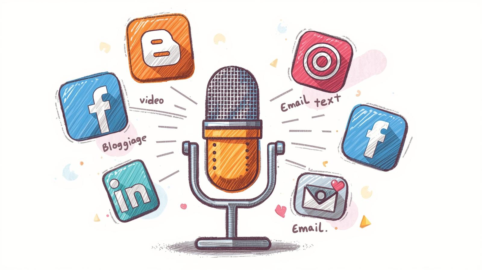 Illustration showing how one podcast episode can become several useful content assets